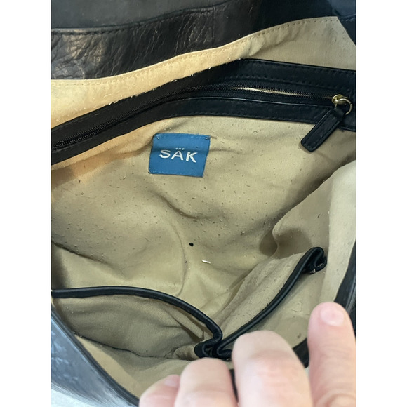 The Sak Black Leather Shoulder Bag‎ Hobo Boho Handbag - Picture 6 of 9